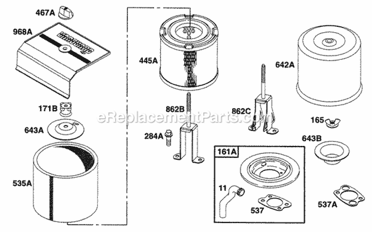 Page B Diagram and Parts List for  Briggs and Stratton